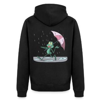 Funny frog in the rain with umbrella - Unisex Premium Organic Zip Hoodie - black - Back - Nico (187cm)