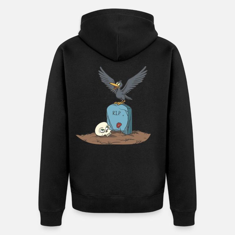 Krähe auf Grabstein mit Schädel - Unisex Premium Bio Zip Hoodie - Schwarz