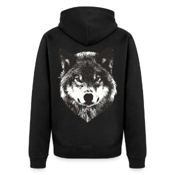 Wolf Face - Unisex Premium Bio Zip Hoodie - Schwarz - Hinten - Nico (187cm)