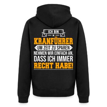 Kranführer - Unisex Premium Bio Zip Hoodie - Schwarz - Hinten - Nico (187cm)