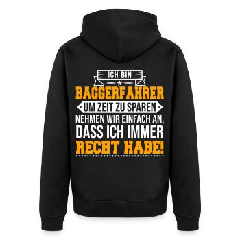 Baggerfahrer - Unisex Premium Bio Zip Hoodie - Schwarz - Hinten - Nico (187cm)