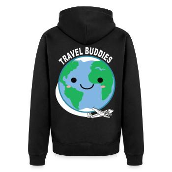 Travel Travel Buddies Travler Travelling Reisen - Unisex Premium Bio Zip Hoodie - Schwarz - Hinten - Nico (187cm)