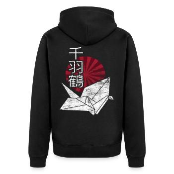 Origami Japan - Unisex Premium Bio Zip Hoodie - Schwarz - Hinten - Nico (187cm)
