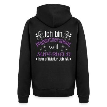 Ich bin Superheld Physiotherapeut - Unisex Premium Bio Zip Hoodie - Schwarz - Hinten - Nico (187cm)