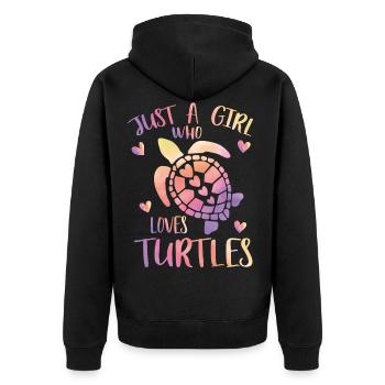 Nur ein Mädchen, das Schildkröten liebt - Unisex Premium Bio Zip Hoodie - Schwarz - Hinten - Nico (187cm)