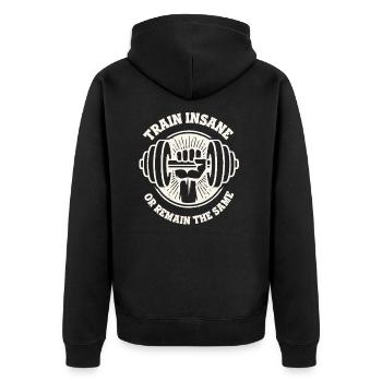Entraînez-vous fou ou restez le même - Veste à capuche bio Premium Unisexe - noir - Dos - Nico (187cm)