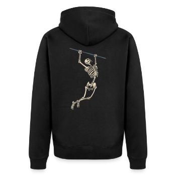 Skelett an der Klimmzugstange Fitness Sport - Unisex Premium Bio Zip Hoodie - Schwarz - Hinten - Nico (187cm)