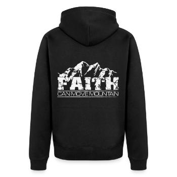Glaube Faith Christlich Berge Mountain Geschenk - Unisex Premium Bio Zip Hoodie - Schwarz - Hinten - Nico (187cm)