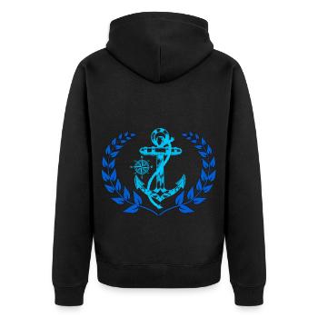Anker Kompass Seemann Nautik Ahoi Lorbeerkranz - Unisex Premium Bio Zip Hoodie - Schwarz - Hinten - Nico (187cm)
