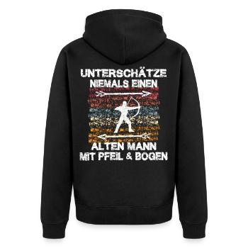 Alter Mann Bogenschütze Bogenschießen Pfeil Bogen - Unisex Premium Bio Zip Hoodie - Schwarz - Hinten - Nico (187cm)