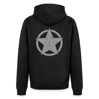 Vintage US ARMY Military Shirt Rockabilly US Star - Unisex Premium Organic Zip Hoodie - black - Back - Nico (187cm)