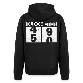 Oldometer 49 50 - Unisex Premium Organic Zip Hoodie - black - Back - Nico (187cm)