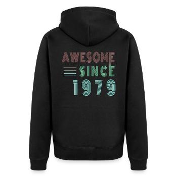 Awesome Since 1979 Geburtstag Retro - Unisex Premium Bio Zip Hoodie - Schwarz - Hinten - Nico (187cm)