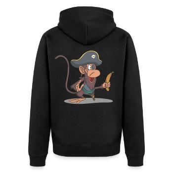 Monkey as a pirate with wooden leg and banana - Unisex Premium Organic Zip Hoodie - black - Back - Nico (187cm)