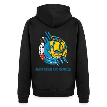 Saint Pierre und Miquelon Runder Schild Landesfarb - Unisex Premium Bio Zip Hoodie - Schwarz - Hinten - Nico (187cm)