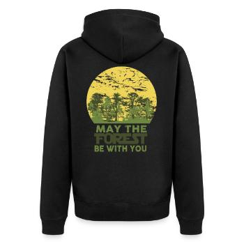 Forest - Unisex Premium Organic Zip Hoodie - black - Back - Nico (187cm)