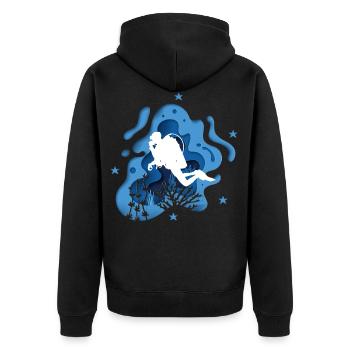 Taucher Tauchen Sporttaucher Blau Höhle - Unisex Premium Bio Zip Hoodie - Schwarz - Hinten - Nico (187cm)