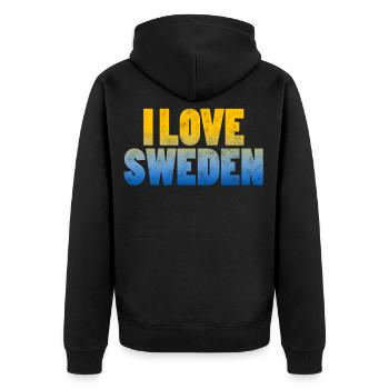 Ich Liebe Schweden Mit Den Farben Der Flagge - Unisex Premium Bio Zip Hoodie - Schwarz - Hinten - Nico (187cm)