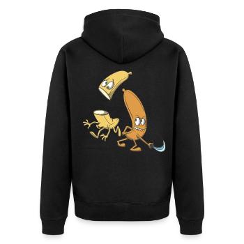 Bananen zerteilt mit Schwert - Unisex Premium Bio Zip Hoodie - Schwarz - Hinten - Nico (187cm)