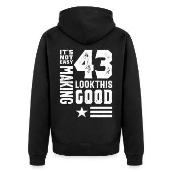 43 Year Old 43rd Birthday Funny Gift - Unisex Premium Organic Zip Hoodie - black - Back - Nico (187cm)