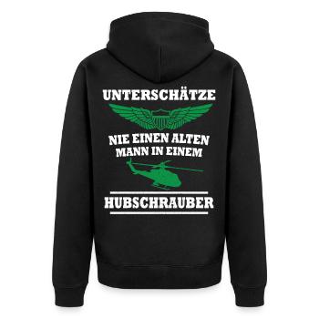 Alter Hubschrauber Pilot Helicopter Pilot - Unisex Premium Bio Zip Hoodie - Schwarz - Hinten - Nico (187cm)