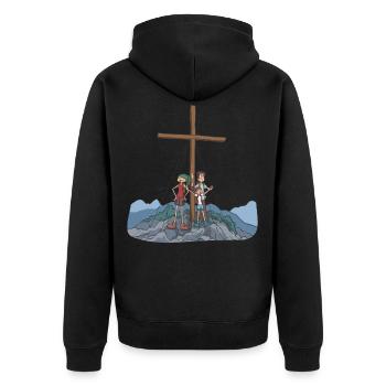 Hikers at the summit cross in the mountains - Unisex Premium Organic Zip Hoodie - black - Back - Nico (187cm)