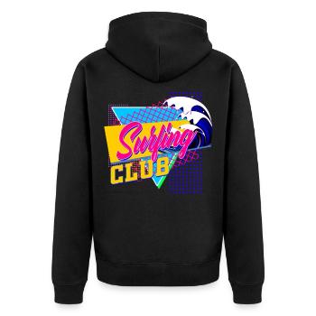 80er party - Unisex Premium Bio Zip Hoodie - Schwarz - Hinten - Nico (187cm)