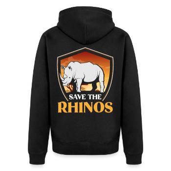Nashorn Rhinozeros - Unisex Premium Bio Zip Hoodie - Schwarz - Hinten - Nico (187cm)