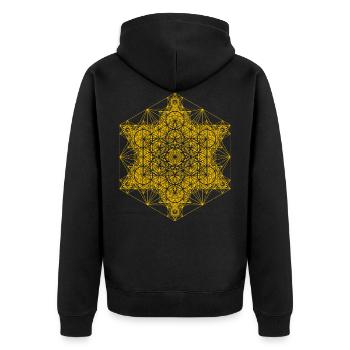 Metatrons Super Structure Gold - Unisex Premium Bio Zip Hoodie - Schwarz - Hinten - Nico (187cm)