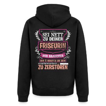 Friseurin - Unisex Premium Bio Zip Hoodie - Schwarz - Hinten - Nico (187cm)