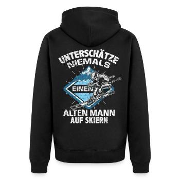 Ski Alter Mann - Unisex Premium Bio Zip Hoodie - Schwarz - Hinten - Nico (187cm)