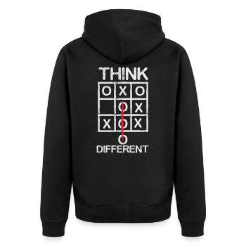 Think different - Unisex Premium Bio Zip Hoodie - Schwarz - Hinten - Nico (187cm)
