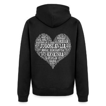 Jugoslawien HERZ Design 01w - Unisex Premium Bio Zip Hoodie - Schwarz - Hinten - Nico (187cm)