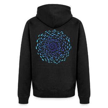 Spirale Fischschwarm - Unisex Premium Bio Zip Hoodie - Schwarz - Hinten - Nico (187cm)