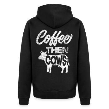 cow - Unisex Premium Organic Zip Hoodie - black - Back - Nico (187cm)