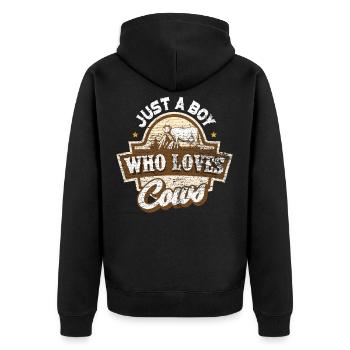 cow - Unisex Premium Organic Zip Hoodie - black - Back - Nico (187cm)