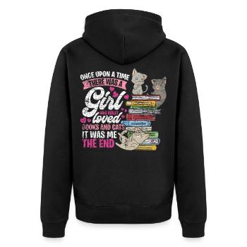 book - Unisex Premium Organic Zip Hoodie - black - Back - Nico (187cm)