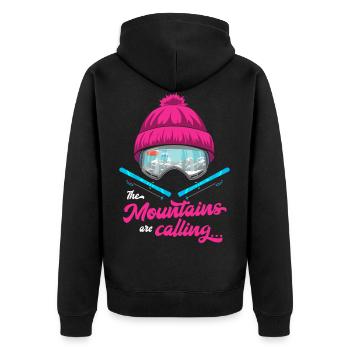 Mountains are Calling Skibrille Ski Winter Berge - Unisex Premium Bio Zip Hoodie - Schwarz - Hinten - Nico (187cm)