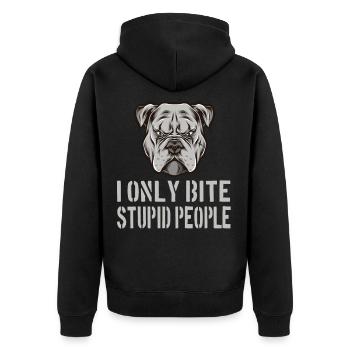 Pitbull ich beisse nur dumme Leute - Unisex Premium Bio Zip Hoodie - Schwarz - Hinten - Nico (187cm)