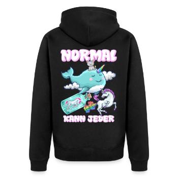 NORMAL, chaque univers licorne peut être drôle - Veste à capuche bio Premium Unisexe - noir - Dos - Nico (187cm)