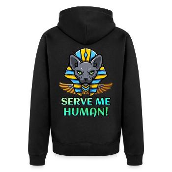 Sphynxkatze Pharao ägyptische Katze - Unisex Premium Bio Zip Hoodie - Schwarz - Hinten - Nico (187cm)