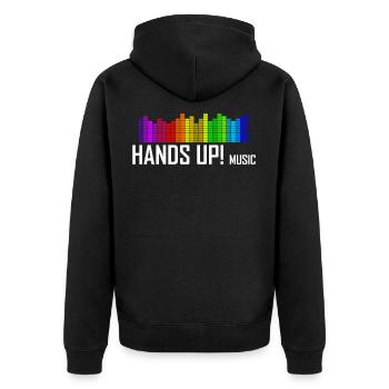 Hands Up Musik Dancecore Techno - Unisex Premium Bio Zip Hoodie - Schwarz - Hinten - Nico (187cm)