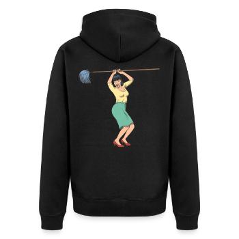 Putzfrau mit Reinigungmittel Vintage - Unisex Premium Bio Zip Hoodie - Schwarz - Hinten - Nico (187cm)