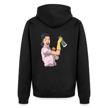 Putzfrau mit Reinigungmittel Vintage - Unisex Premium Bio Zip Hoodie - Schwarz - Hinten - Nico (187cm)