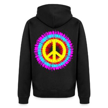 Friedensymbol Peacezeichen Liebe - Unisex Premium Bio Zip Hoodie - Schwarz - Hinten - Nico (187cm)