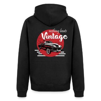Vintage Oldtimer 50er Jahre Rockabilly Biker - Unisex Premium Bio Zip Hoodie - Schwarz - Hinten - Nico (187cm)