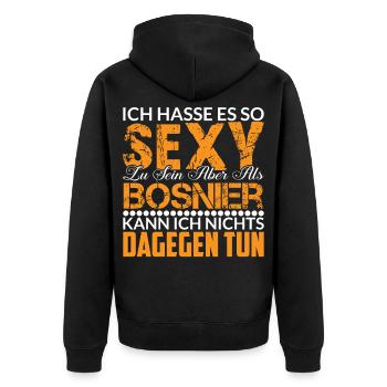 Bosnier Bosnien Spruch - Unisex Premium Bio Zip Hoodie - Schwarz - Hinten - Nico (187cm)