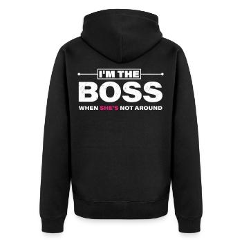 Man woman funny saying - Unisex Premium Organic Zip Hoodie - black - Back - Nico (187cm)