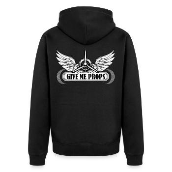 Flugzeug - Unisex Premium Bio Zip Hoodie - Schwarz - Hinten - Nico (187cm)