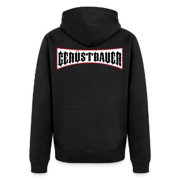 Gerüstbauer Shirt bedruckt in top Markenqualität - Unisex Premium Bio Zip Hoodie - Schwarz - Hinten - Nico (187cm)